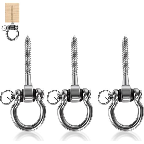 Set mit 3 robusten 180°-Schaukelhaken aus Edelstahl – Maximale Traglast: 800 kg – Für Holzbalken und Betondecken – Drehbare Aufhängung für Schaukeln, Hängematten, Yogaschaukeln und mehr (1/5)