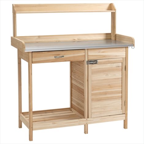 Table de rempotage en bois avec rangements et plateau acier (1/5)