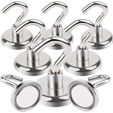 Lot de 8 crochets magnétiques extra forts, 32 mm aimants en néodyme force de traction extra forte 38 kg, aimant avec crochet aimants puissants (1/5)