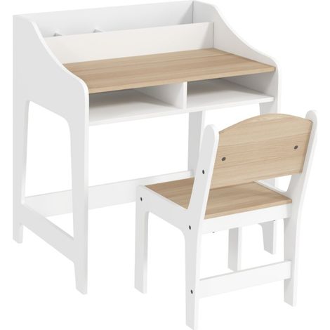 Table enfant avec rangement intégré - Espace ouvert et tiroirs - Chaise incluse - Bois naturel 3-8 ans (1/5)