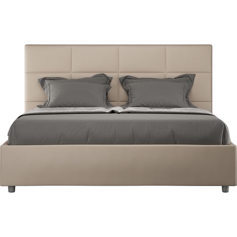 Lit double capitonné 160x200 cm simili cuir café au lait Mira- (1/5)