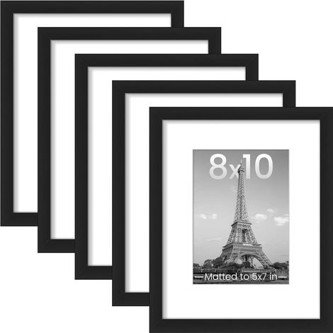 Set di 5 cornici nere per foto 8x10 – 5x7 con passepartout / 8x10 senza passepartout – Cornici da parete per galleria fotografica (1/4)