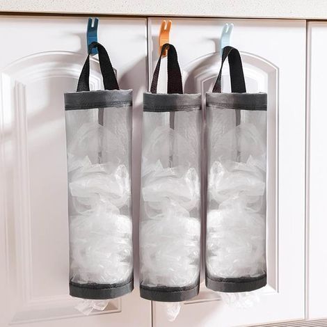 Lot de 3 sacs de rangement et organiseurs en plastique, étagères à suspendre pour cuisine, salle de bain et usage domestique (gris) (1/5)