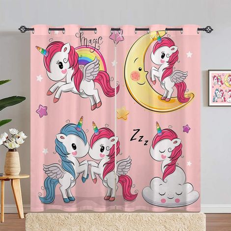 Rideau Occultant Licorne Rainbow Lune Rideau Thermique Isolant Tenture Opaque à Oeillets Draperies Intérieurs pour Maison Chambre Salon 2 Panneaux L 140 x H 280 cm - 140L X 280H cm (2 Panneaux) (1/5)