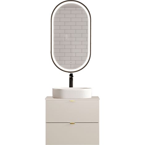 Badmöbel Set 2-teilig mit 60 cm Waschtisch & LED-Spiegel, in Beige - DURANGO-56 (1/5)
