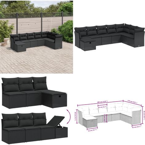 8-tlg. Garten-Sofagarnitur mit Kissen Schwarz Poly Rattan - Gartenmöbel - Outdoor-Möbel - Rattanmöbel - Lounge Set - Esszimmergarnitur - Home & Living (1/5)
