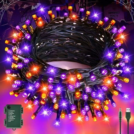 Halloween Decoration Guirlandes Lumineuses, 6M 60LED Orange Guirlandes Lumineuses USB/Batterie avec Minuterie Étanche, Decoration pour Halloween, Extérieur, Intérieur Automne - Fil Vert (1/5)