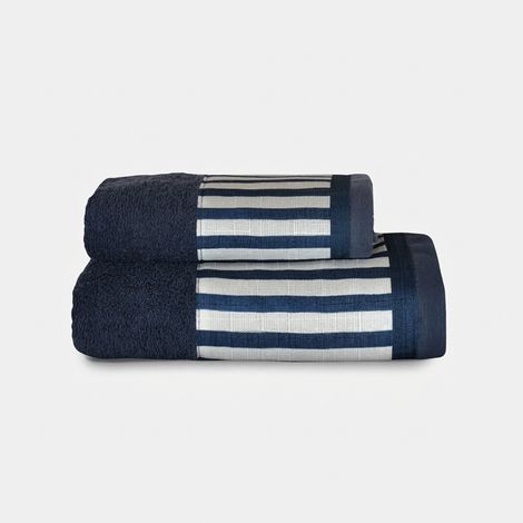 Coppia asciugamani in spugna di cotone bagno Stripe - Blu (1/2)