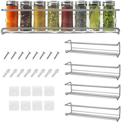 Set de 4 Etagères à Epices Mural Placard Métal - - Rangement Cuisine (1/4)