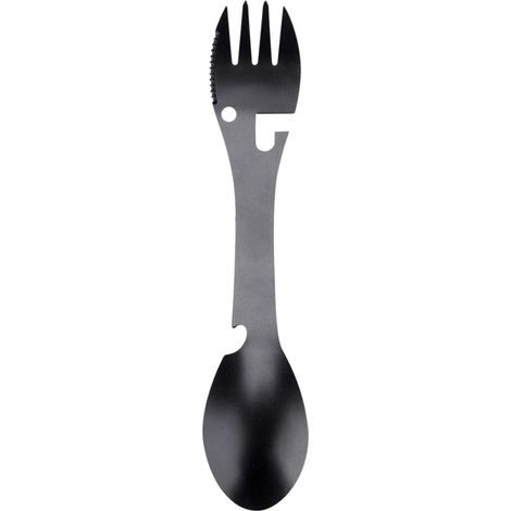 Fourchette cuillère Multifonction, 5 en 1 cuillère Fourchette Multifonction Portable, ouvre-boîte, Coupe-boîte en Dents de scie pour Pique-Nique en Camping (Noir) (1/5)