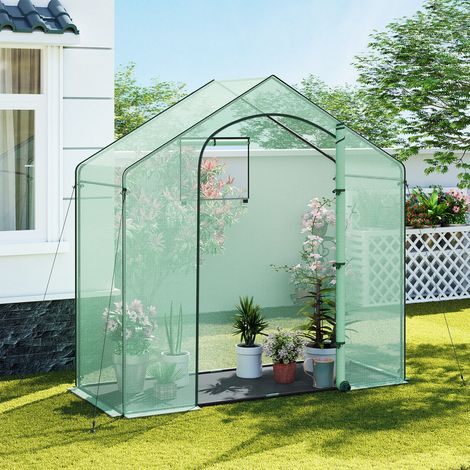 WOLTU Gewächshaus Foliengewächshaus, Gartenhäuschen mit Schwarzer PE-Gewebeboden, Tomatenhaus Winterfest mit Tür Fenstern, gewächshaus Folie für Aufzucht Tomaten, aus Stahlrohr PE, 200x80x200cm, Grün (1/5)