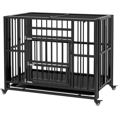 Cage pour chien avec plateau, verrouillage et roulettes, noire 94x58x78 cm (1/5)