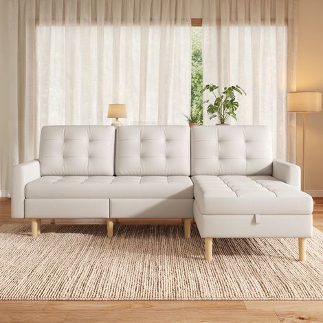 Canapé d'angle 212×130×86 cm avec rangement, canapé en L avec méridienne convertible, canapé d'angle 3 places en tissu non tissé, canapé d'angle pour petits appartements, canapé avec compartiment de r (1/4)