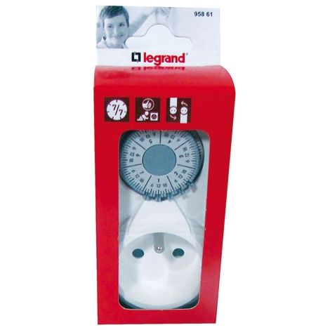 Legrand – Programmateur hebdomadaire 3680W – Prise programmable 2 pôles + terre – Commutateur marche forcée – Programmation automatique – Alimentation 230V