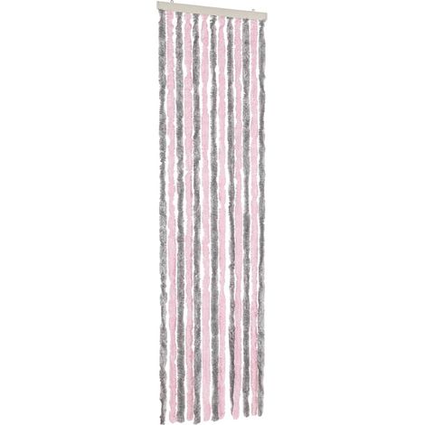 Rideau anti-mouches pour porte en chenille anti-insectes gris argenté et rose 56 x 185 cm (1/5)