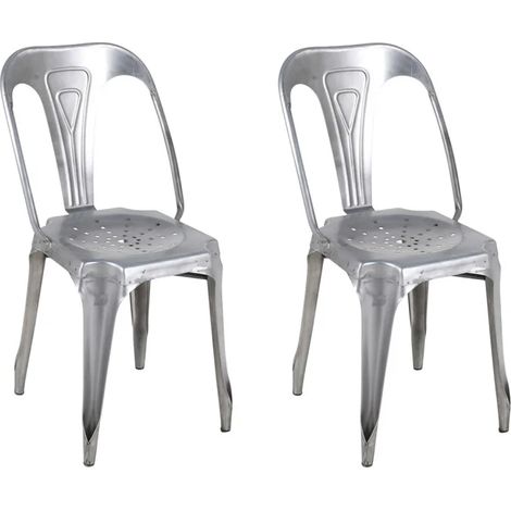 Lot 2 chaises vintage en métal gris argenté style industriel - METALICA (1/5)