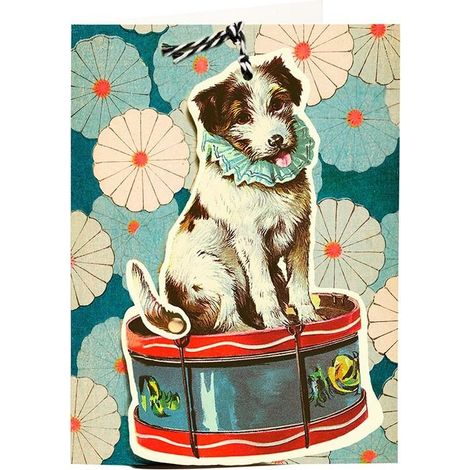 Cartolina B6 e ciondolo con busta - Cane e tamburo