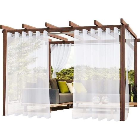Lot de 2 rideaux d’extérieur transparents imperméables – avec œillets métalliques – pour terrasse, balcon et porche (Blanc-132×213cm) (1/5)