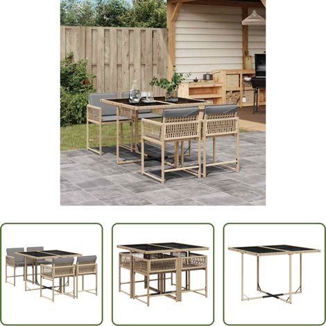 Chaise de jardin - Ensemble à manger de jardin coussins 5 pcs mélange beige rotin (1/5)