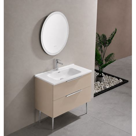 Meuble salle de bain KANO 120 cm sur pieds avec vasque céramique coloris beige vanille prémonté (1/5)