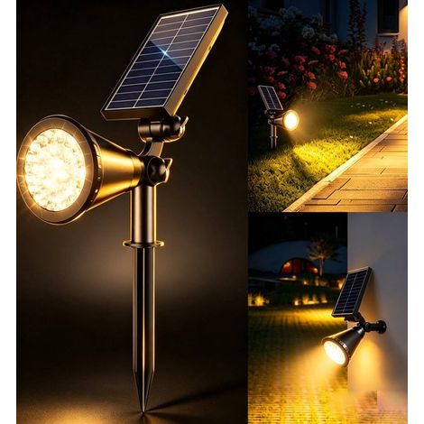 1 Faretto solare da giardino 2 in 1 con 36 LED e funzione di regolazione dell'intensità luminosa, impermeabile per uso esterno, con luce calda e suggestiva per l'illuminazione del paesaggio. (1/5)