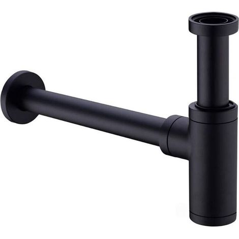 Siphon universel de vidange de lavabo en laiton avec tuyau d'extension de 200mm, Siphon réglable de 1 1/4x32mm, Anti-odeur, Anti-fuite, noir mat (1/4)