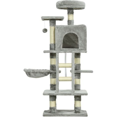 Arbre à chat multi-accessoires avec plateforme, échelle, hamac et boule suspendue (gris) (1/5)