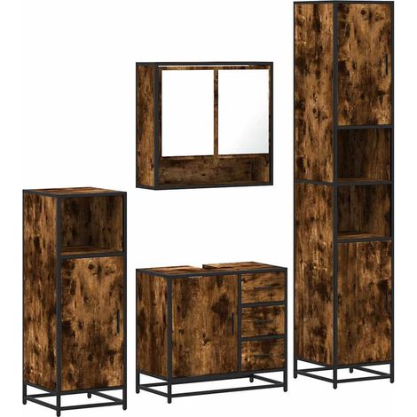Maison Exclusive - 4-tlg. Badmöbel-Set Räuchereiche Holzwerkstoff