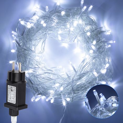 Jiubiaz 10M LED Lichterkette 100LEDs 8 Modi mit Memory Funktion, Weihnachten Party Garten Bedienung Funkelnder Sterneffekt Deko Transparent Kabel Kaltweiß (1/5)