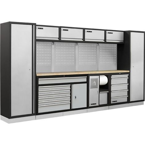 Arredamento modulare per officina e garage FERVI A007V - 3920 x 498 x 2000 h mm - piano in legno (1/2)