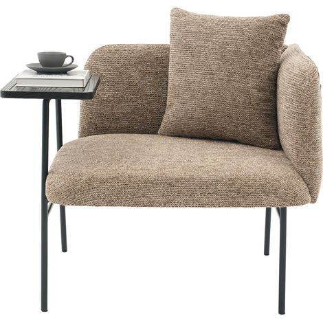 ELVMI Sillón con mesa auxiliar y bolsillos laterales, asiento acolchado de chenilla para salón, caqui (1/5)