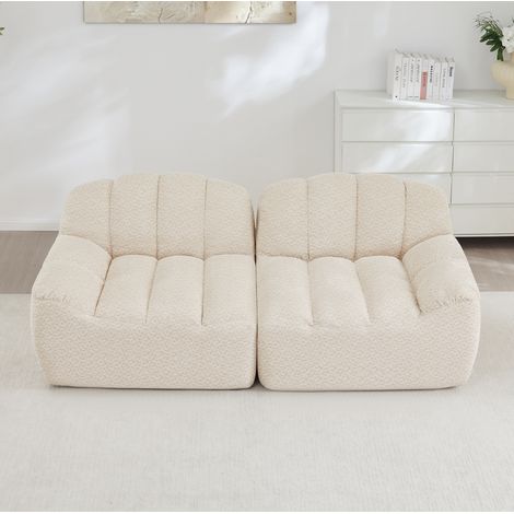 Divano modulare 2 posti senza struttura, forma a conchiglia, beige bianco, 210 x 104 x 79 cm, OKWISH (1/5)