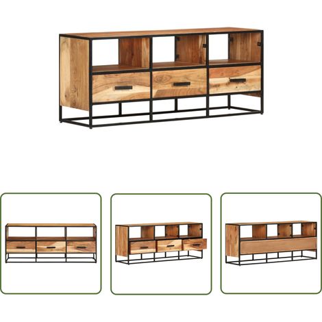 The Living Store Meuble TV 110x30x45 cm Bois d'acacia massif - Meubles Tv - Meuble Tv - Support Tv - Télévision Murale - Rangement Tv (1/5)