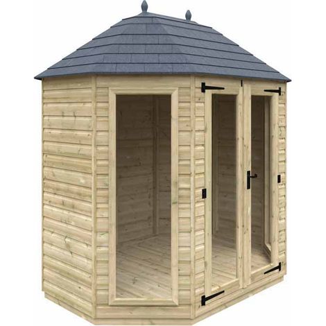 8 x 6 Feet Tanalised Octagonal - Full Pane 16mm Shed - Solid Wood/Softwood/Pine - L241 x W181 x H272 cm - Green