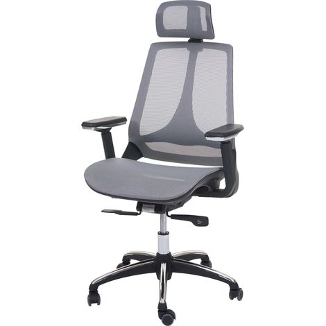 Fauteuil de bureau avec accoudoirs et appui-tête fonction bascule en tissu gris 040001791