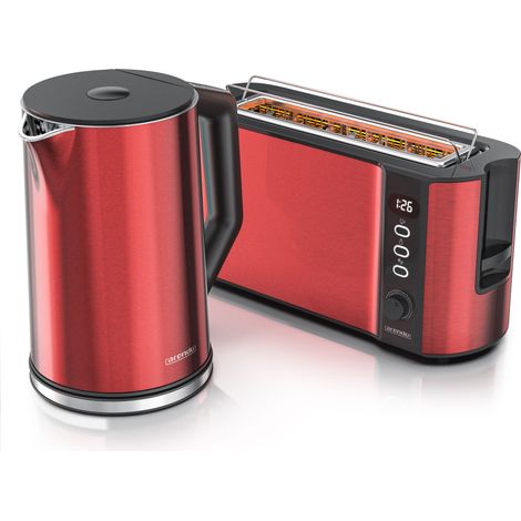 Arendo Frühstücksset, Wasserkocher ELEGANT 1,5L, 2 Scheiben Toaster Langschlitz, Rot (1/5)