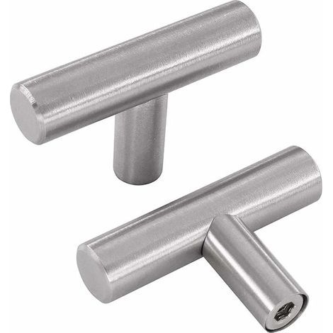 Lot de 10 Poignees Argent - Bouton en T Meubles Porte Poignées Placard Tiroirs en Acier Inoxydable avec Vis (1/5)