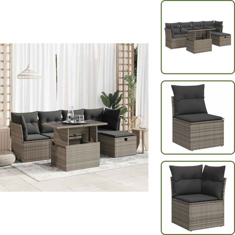 The Living Store 6-tlg. Garten-Sofagarnitur mit Kissen Grau Poly Rattan - Gartentisch (1/5)