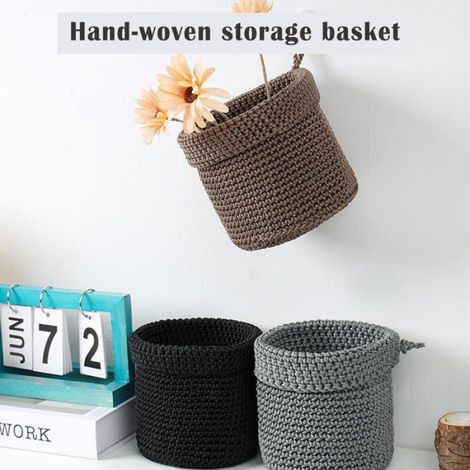 Panier Tressé - Coton Tissé Main - Pour Salle De Bain Bureau Etude - 14 x 13 cm - Lot De 2 (1/5)