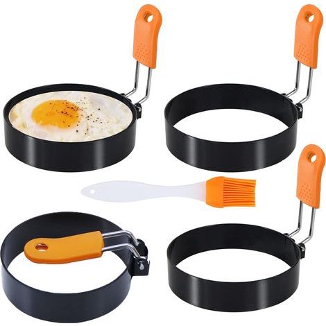 Set mit 4 Eierringen (8,9 cm Durchmesser) mit Silikongriffen, große Eierringe, runde Formen für englische Muffins (1/5)