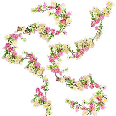BANTI Künstliche Blumen Kunstblumen Wie Echt Deko Blumengirlande Gänseblümchen Rosa Seidenblumen Hängend Gefälschte Plastikblumen Fake Flowers Garland für Hochzeit Garten Wand Dekor 2pcs