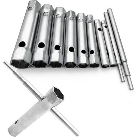 Juego de llaves para bujías - Llaves para tubos - Accesorios de montaje - 10 piezas, doble cara - 6 a 22 mm - Pulido (1/5)
