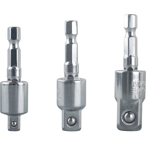 Juego de 3 extensiones neumáticas de 360 grados para llaves de vaso, adaptador universal, mango hexagonal, cabezal cuadrado giratorio (1/2, 3/8, 1/4, plateado) (1/5)