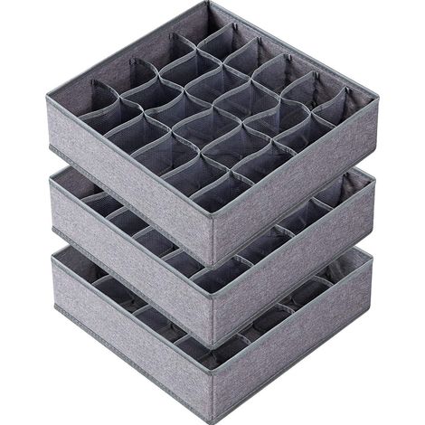 Organiseur de sous-vêtements, tiroir à chaussettes, boîte pour penderie et étagères de penderie, boîte pliable en tissu pour sous-vêtements, foulards, cravates, gris - 3pc (1/5)