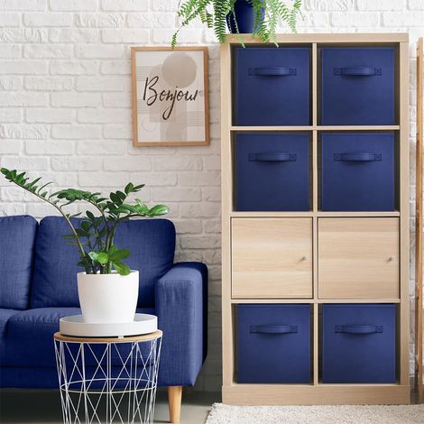 boîte de rangement carrée en tissu sans couvercle pliable pour armoire vêtements et jouets couleur bleu marine avec poignées en tissu dimensions 26.7 cm x 26.7 cm x 27.9 cm (1/4)
