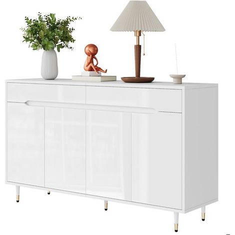 Meuble à Chaussures Armoire à Chaussures design moderne 2 portes et 2 tiroirs étagères réglables pieds dorés capacité 18-24 paires (1/5)