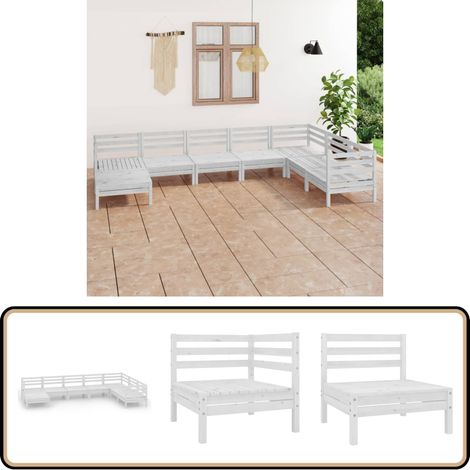 8-tlg. Garten-Lounge-Set Massivholz Kiefer Weiß - Outdoor Lounge Set - Gartenmöbel - Holzmöbel - Kiefernholz - Sitzgruppe