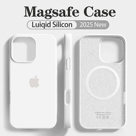 MagSafe-Schutzhülle aus flüssigem Silikon, kompatibel mit iPhone 16, 15, 14, 12, 13 Pro Max und kabellosem Laden. Mit MagSafe-Logo. Weiße Magnethülle. (1/5)