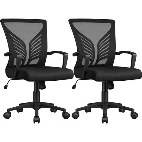 Homevive Silla de Oficina con Ruedas, Silla Malla con Soporte Lumbar y Diseño Mariposa para Oficina, Estudio, Carga Máxima 136kg (Negro, Juego de 2)