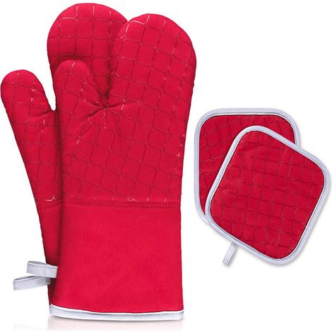 Guante de cocina extralargo, resistente al calor hasta 500 grados, con superficie de silicona antideslizante. (1/4)